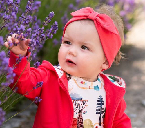 Opaska dla dziewczynki z bawełny organicznej Kolorowy Las Nini malinowy