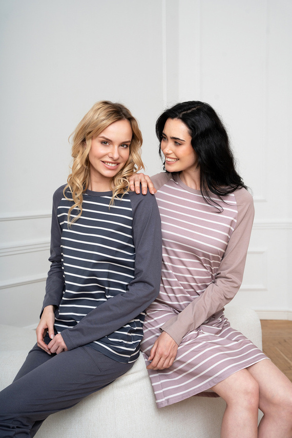 Piżama Damska długi rękaw, długie spodnie Oda Italian Fashion - druk grafitowy/grafitowy