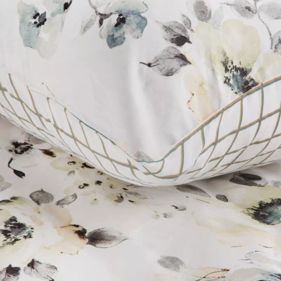 Pościel satynowa Spring 32 Kwiaty Eurofirany biały/miętowy