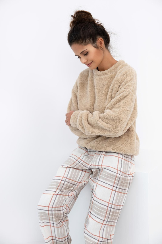 Sensis Joyce – ciepła piżama damska z miękką bluzą i spodniami w kratkę