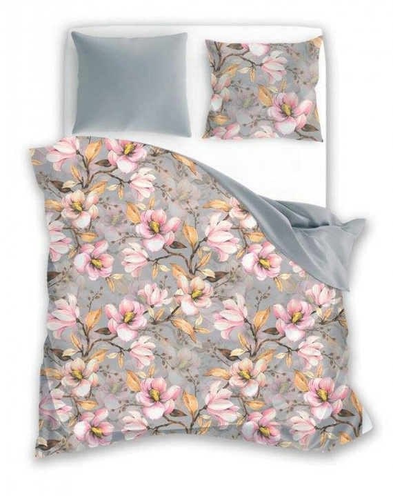 Pościel bawełniana Eufloria 012 kwiaty liście dwustronna Faro biały