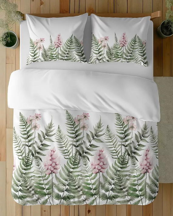 Pościel bawełniana 5248 A Paprocie Detexpol biały zielony