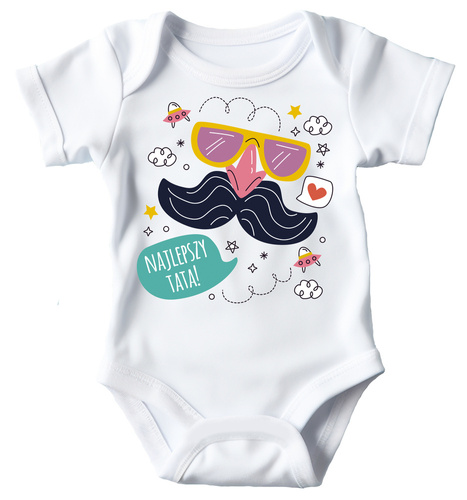 Body krótki rękaw "Najlepszy tata okulary i wąsy" Moocha biały