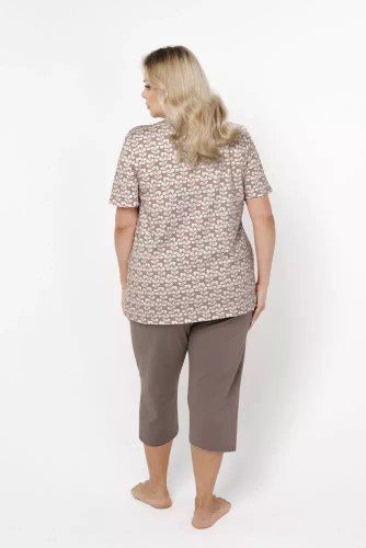 Piżama Damska krótki rękaw, 3/4 spodnie Ramira Italian Fashion - druk/cappucino