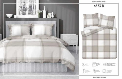 Pościel bawełniana krata 4573 B Detexpol jasny brąz 