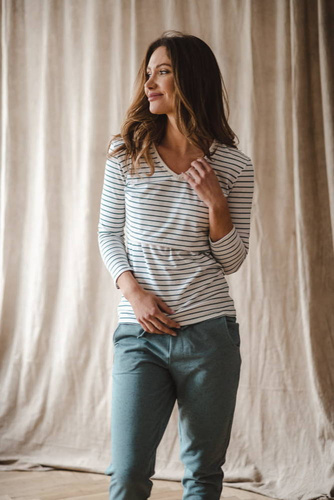 Bluzka ciążowa i do karmienia Milk Shirt Milk&Love w zielono-białe paski