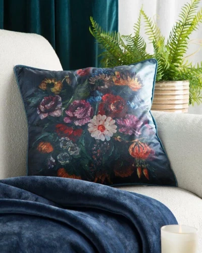 Poszewka welurowa kwiaty Velvet 112 Eurofirany granatowy