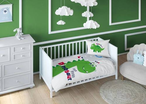 Pościel bawełniana do łóżeczka 3953 B Mayamoo 105 dinozaur Detexpol zielony