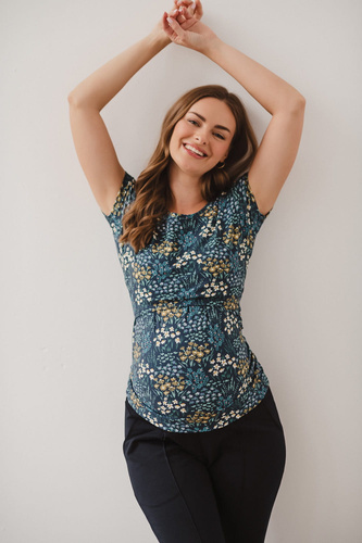 Bluzka do karmienia i ciążowa z krótkim rękawem Milk Shirt Milk&Love łąka na granatowym