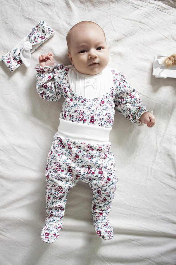 Body z długim rękawem 251 Jasmina Marija - ecru-kwiatki