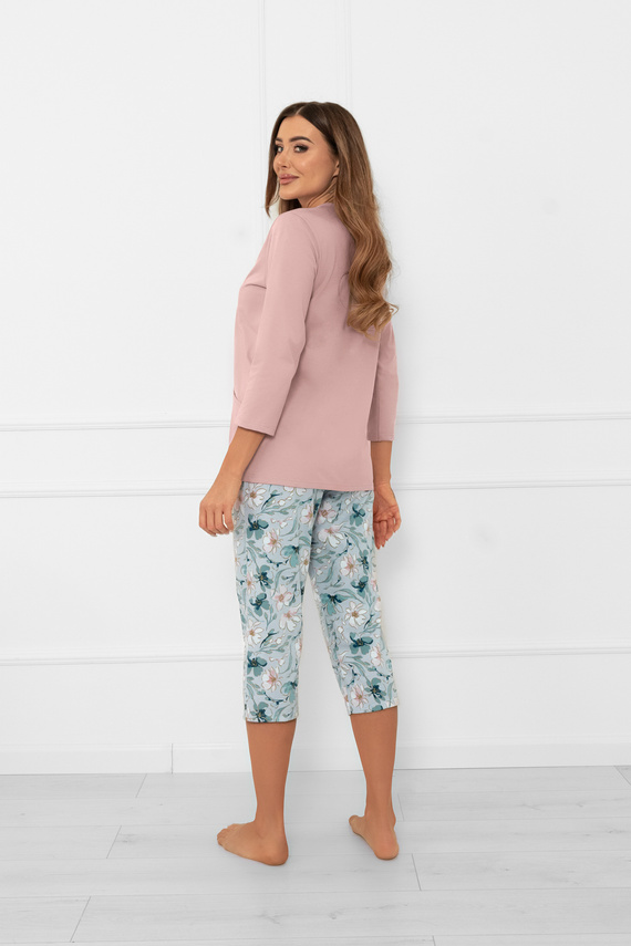 Damska piżama Sekwoja – komplet bawełniany, rozpinana bluzka i spodnie 3/4 Italian Fashion