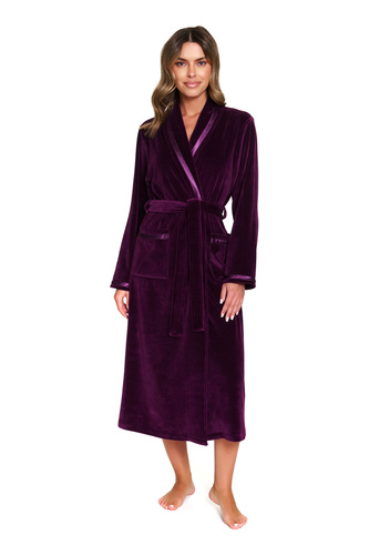 Miękki szlafrok damski z weluru bordowy – wygodny, długi, z kieszeniami | Doctor Nap 1078