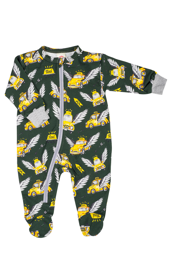 Pajacyk niemowlęcy dresowy "Taxi 2" Makoma zielony