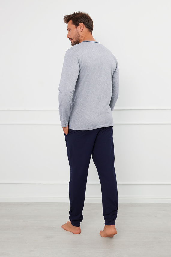 Piżama Męska długi rękaw, długie spodnie Greg talian Fashion - melanż/granatowy