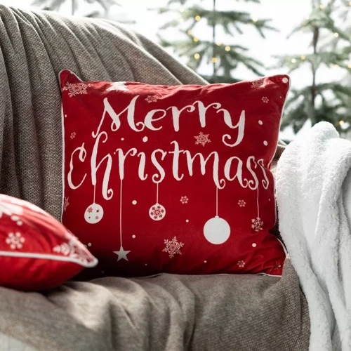 Poszewka świąteczna Merry Christmas welurowa Chp 121 Eurofirany czerwony