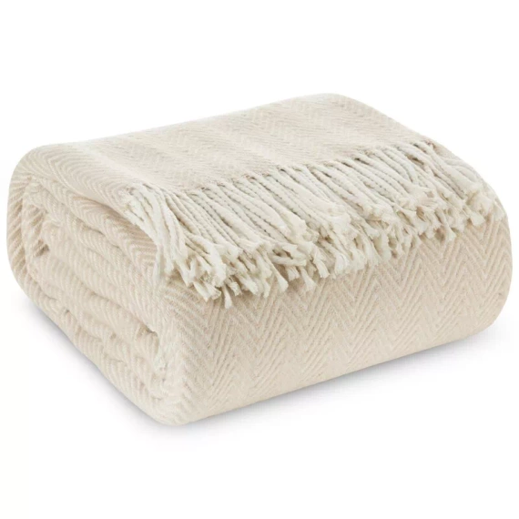 Koc narzuta z frędzlami Pled 7 Eurofirany beżowy