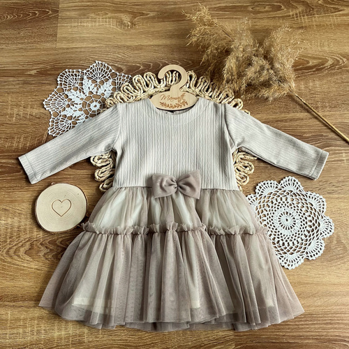 Sukienka z długim rękawem SHAG015 EkoBaby Mamatti - beżowy