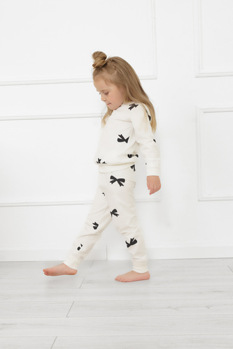 Dziewczęca piżama Figaro – bawełna, ecru, wzór kokardki Italian Fashion 