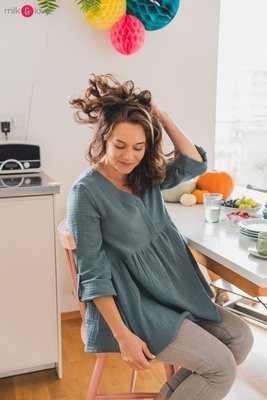 Tunika z muślinu organicznego Mother Nature Milk&Love sosnowa zieleń