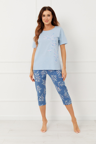 Bawełniana piżama damska ERULA Italian Fashion krótki rękaw 3/4- niebieska