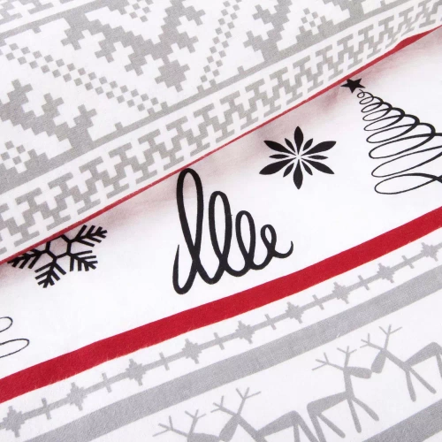 31514/1 Darymex Flanelove szara czerwona– świąteczna pościel flanelowa, komplet bawełniany, ciepła i przytulna