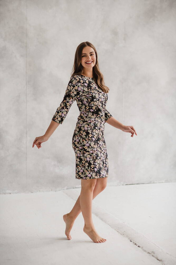 Sukienka do karmienia Milky Classic Milk&Love rękaw 3/4 czarna w kwiatuszki