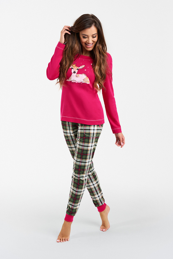 Piżama Damska długi rękaw, długie spodnie Zonda Italian Fashion - amarant/druk