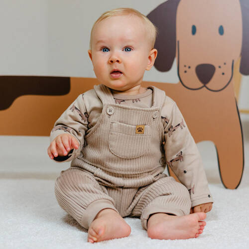 Ogrodniczki niemowlęce Puppy Playtime  Eevi - beżowe