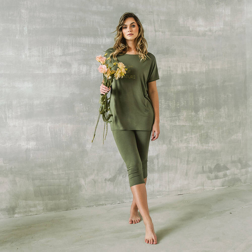 Piżama Damska krótki rękaw, 3/4 spodnie Natura Italian Fashion - khaki