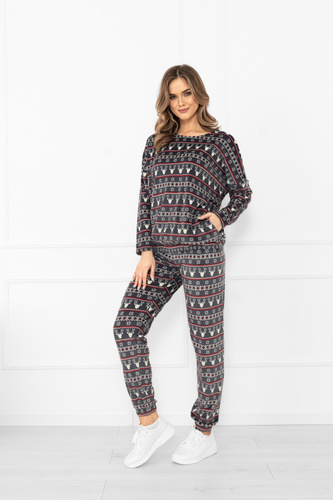 Komplet damski Navara – ciepły homewear polarowy z zimowym motywem Italian Fashion - grafitowy