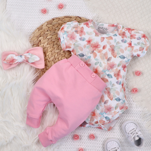 Spodnie dresowe z bawełny organicznej Kolorowe kwiatki Nini różowy 