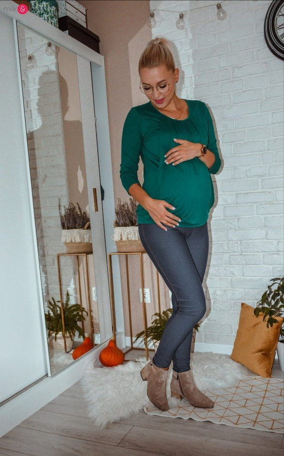 Bluzka ciążowa i do karmienia z rękawem 7/8 Kangaroo Milk&Love butelkowa zieleń