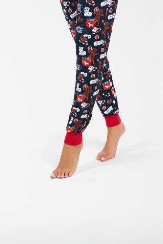 Piżama Damska długi rękaw, długie spodnie Makala Italian Fashion - czerwony/druk 