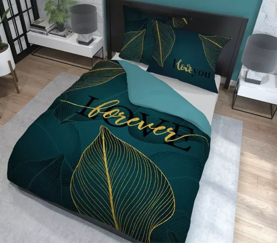 Pościel bawełniana 4331 A Love Detexpol turkusowy