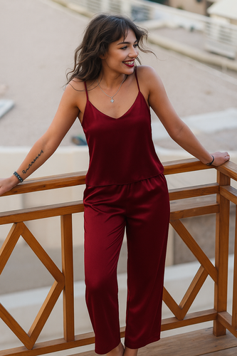 Piżama Damska Satynowa Iga DKaren - bordo