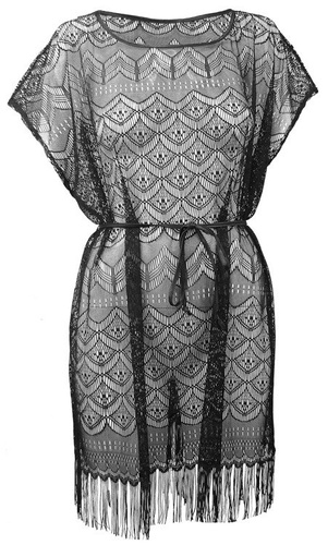 Pareo plażowe z koronką i frędzlami ANAIS 318 De Lafense – stylowa narzutka na lato | Polska produkcja