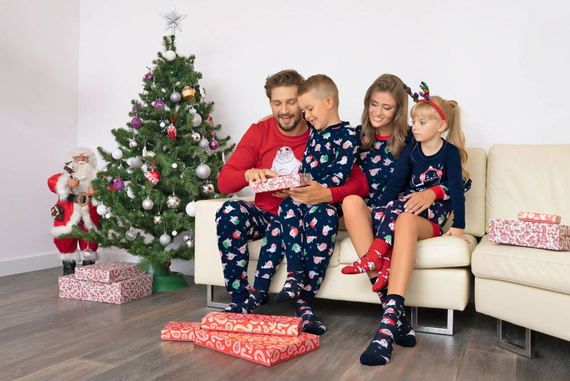 Piżama Męska długi rękaw, długie spodnie Elder Italian Fashion - czerwony/druk granatowy