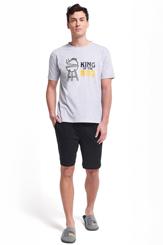 Piżama męska Gianny Sorbetto szara – komplet z nadrukiem, krótki rękaw, szorty