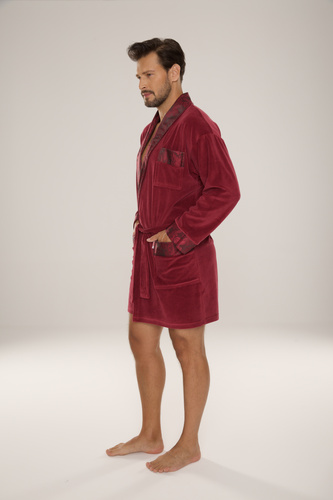 De Lafense Noble 866 – męski szlafrok welurowy z bawełny, krótszy fason