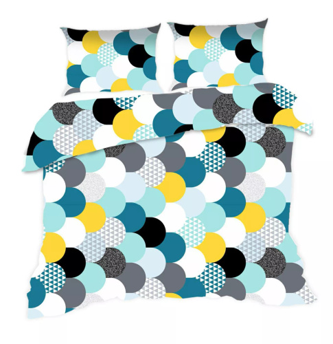 Komplet pościeli bawełnianej Classic E24 Karo 537N geometria turkusowa – 100% bawełna, mocny splot, 2 elementy