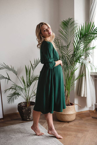 Sukienka ciążowa i do karmienia Lovely Dress Midi rękaw 3/4 Milk&Love butelkowa zieleń
