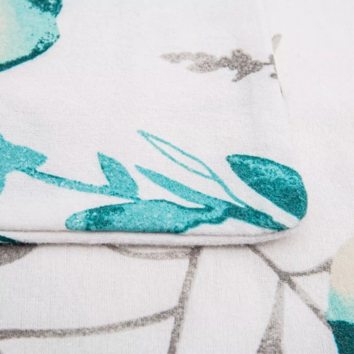 Pościel flanelowa kwiaty 31504/1 Darymex biały/turkusowy 