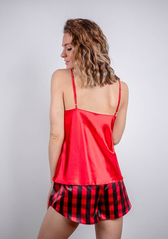 Piżama Damska Satynowa DK-KK DKaren - czerwony 016