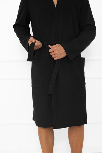 Szlafrok męski Bono Italian Fashion – elegancki, tłoczony, z paskiem i kieszeniami