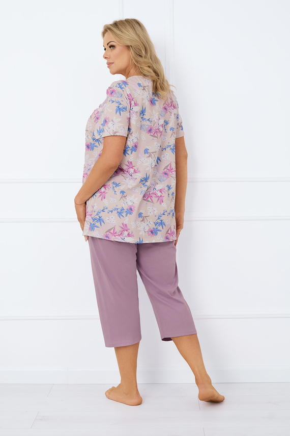 Piżama Damska krótki rękaw, 3/4 spodnie Inger Italian Fashion - druk/wrzosowy