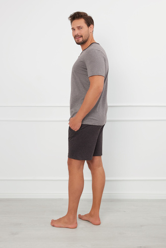 Piżama Męska krótki rękaw, spodenki Juliusz Italian Fashion - śr.melanż/c.melanż