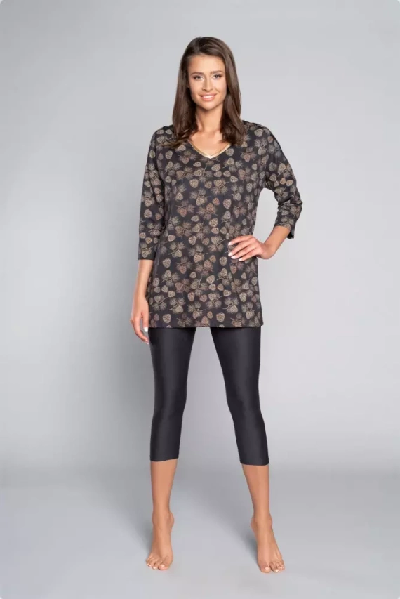 Piżama Damska 3/4 rękaw, 3/4 spodnie Pinnia Italian Fashion - druk/grafitowy