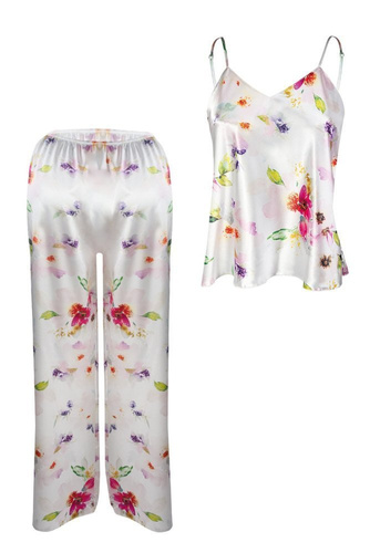 Piżama Damska Satynowa Flowers  DKaren - DK-KI 10 biały