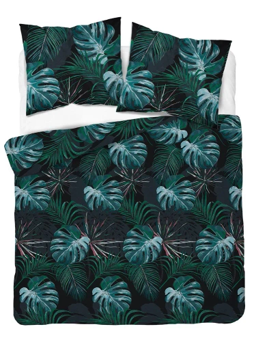 Pościel satynowa 4680 B Home Satin liście Detexpol czarny