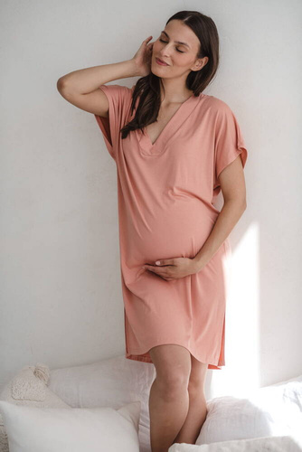 Bambusowa koszula nocna ciążowa i do karmienia Moon Milk&Love herbaciana róża
